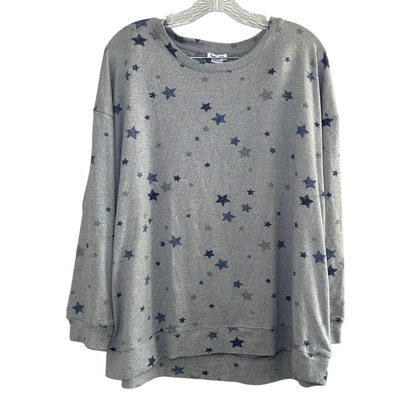 Splendid Gray Star Print Long Sleeve Pullover Sweatshirt Medium pajamas sleep - Picture 1 of 6